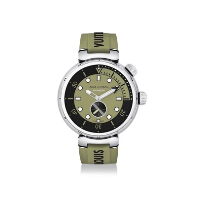 Часы мужские Tambour Street Diver, автоматический, 44 мм, сталь Louis Vuitton, зеленый 22190758
