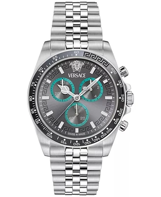 Мужские швейцарские часы с хронографом Greca Wave на стальном браслете, 43 мм Versace 25267646