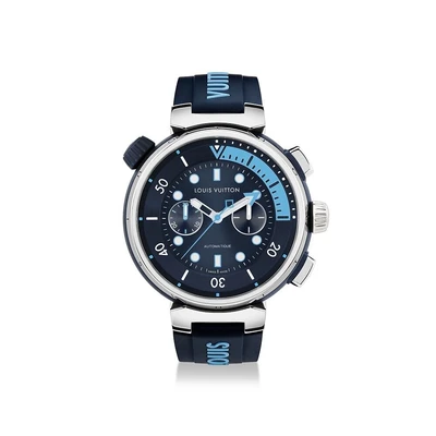 Часы мужские Tambour Street Diver Chronograph, автоматический, 46 мм, сталь Louis Vuitton, синий 22190749