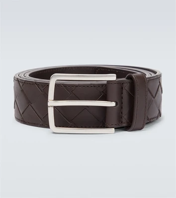 Кожаный ремень Intreccio Bottega Veneta, коричневый 2093884