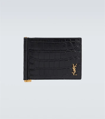 Кошелек из кожи под крокодила с зажимом для денег Saint Laurent, черный 2107952