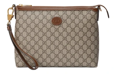 GUCCI Сумка через плечо мужская из холста GG Supreme с кожаными вставками коричневая и бежевая 27944674