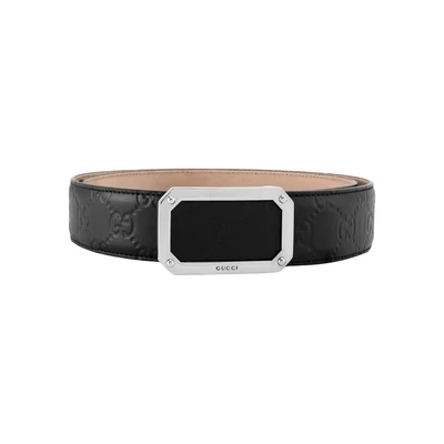 Кожаный ремень Gucci Signature с прямоугольной пряжкой, черный 4510930