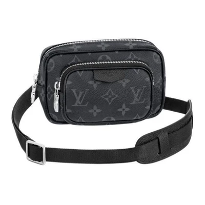 LOUIS VUITTON Кожаная холщовая сумка через плечо малая мужская черная 27972646