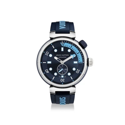 Часы мужские Tambour Street Diver, автоматический, 44 мм, сталь Louis Vuitton, синий 22190750