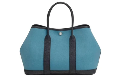 HERMES Сумка садовая джинсовая синяя из холста с кожаными вставками 27948521