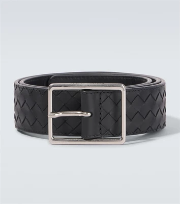 Кожаный ремень Piccolo Intrecciato Bottega Veneta, Black-Silver 25625936
