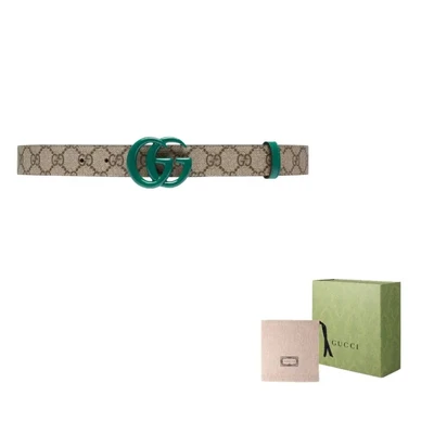 Ремень кожаный Gucci мужской, бежевый / зеленый 13903411