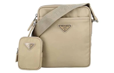 PRADA Тканевая с кожаной отделкой мужская наплечная сумка через плечо цвета хаки 28008294