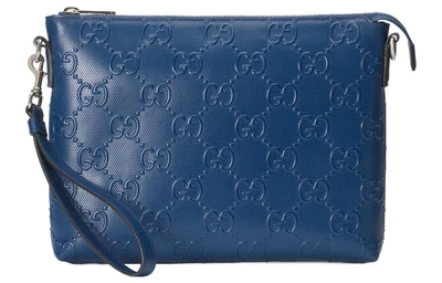 GUCCI Кожаный мужской мессенджер клатч среднего размера синий 27945129