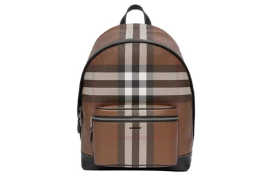 Burberry Кожаный рюкзак унисекс темный березовый коричневый с разноцветной клеткой 27896149