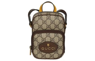 GUCCI Унисекс мини-сумка через плечо из телячьей кожи с нео-винтажным принтом 27946088