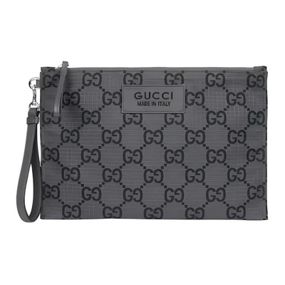 GUCCI Переработанный полиэстеровый клатч мужской темно-серый и черный 27945796
