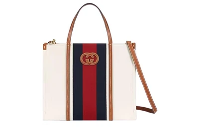 GUCCI Хлопковая сумка-шоппер из холста с кожаными вставками среднего размера мужская наплечная сумка через плечо 27943570