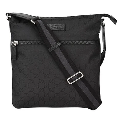 Сумка men's logo leather logo stripe webbing shoulder strap nylon shoulder messenger bag black Gucci, черный 21158875