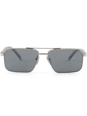 Prada Eyewear солнцезащитные очки с прямоугольной оправой и двойной перемычкой, серебристый 15670921
