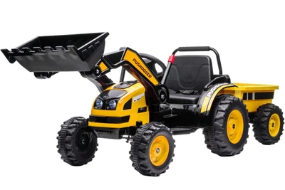 Детский электромобиль трактор с ковшом и прицепом (желтый, 2WD, EVA) - HL389-LUX-YELLOW-TRAILER HL389-LUX-YELLOW-TRAILER