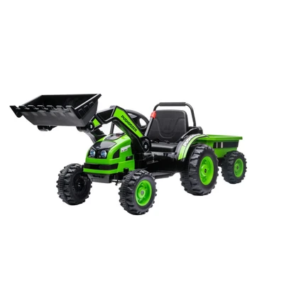 Детский электромобиль трактор с ковшом и прицепом (зеленый, 2WD, EVA) - HL389-LUX-GREEN-TRAILER HL389-LUX-GREEN-TRAILER