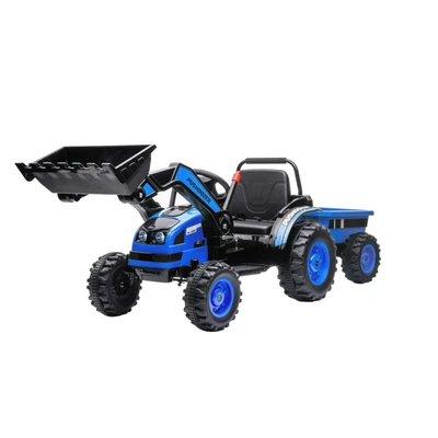 Детский электромобиль трактор с ковшом и прицепом (синий, 2WD, EVA) - HL389-LUX-BLUE-TRAILER HL389-LUX-BLUE-TRAILER
