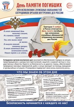 ПЛ-15548 Плакат А3+. Праздничные даты по ФОП: 8 ноября - День памяти погибших при исполнении служебных обязанностей сотрудников органов внутренних дел России 714199525