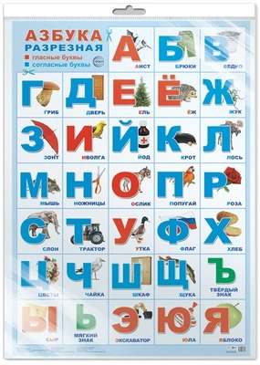 *ПЛ-15103 ПЛАКАТ А2 В ПАКЕТЕ. Азбука разрезная (с картинками, в голубой рамке, в индивидуальной упаковке, с европодвесом и клеевым клапаном) 1824964081