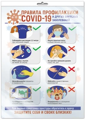 *ПО-13511 ПЛАКАТ А3 В ПАКЕТЕ. Правила профилактики COVID-19 и других вирусных заболеваний (в индивидуальной упаковке, с европодвесом и клеевым клапаном) 1706987071