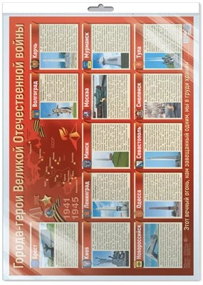 *ПЛ-13170 Демонстрационный плакат А2 В ПАКЕТЕ. Города-герои Великой Отечественной войны (в индивидуальной упаковке, с европодвесом и клеевым клапаном) 787947286