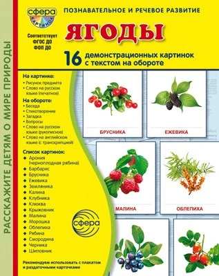 Дем. картинки СУПЕР Ягоды. 16 демонстрационных картинок с текстом В ПАПКЕ (173х220 мм) 869033286