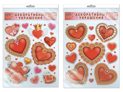 *КБН-15930 Комплект декоративных наклеек формата А3+ В ПАКЕТЕ. Сердечки (в индивидуальной упаковке, с европодвесом и клеевым клапаном) 706341038