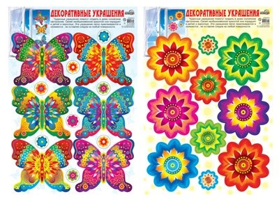 *КБН-17280 Комплект декоративных наклеек А3+. Бабочки на цветах-1 (2 наклейки, многоразовые) 1038583750