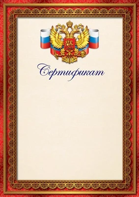Ш-17146 Сертификат с Российской символикой А4 (для принтера, бумага мелованная 150 г 213677788