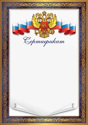 Ш-16990 Сертификат с Российской символикой (для принтера, картон 200 г 1749616620