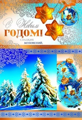 НТ-8873 Открытка среднего формата С Новым годом! Текст.(серебряная фольга) 1513041728