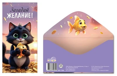 КДС-17809 Конверт для денег на склейке. Загадай желание! (унисекс, котик) 417818302