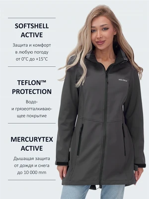 Парка спортивная женская с капюшоном softshell темно-серого цвета 9568TC 245700479