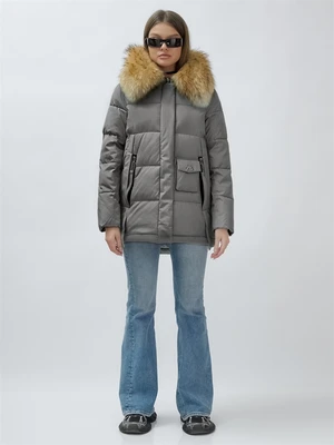 Куртка женская зимняя с мехом енот премиум класса серого цвета 3215Sr 269108868