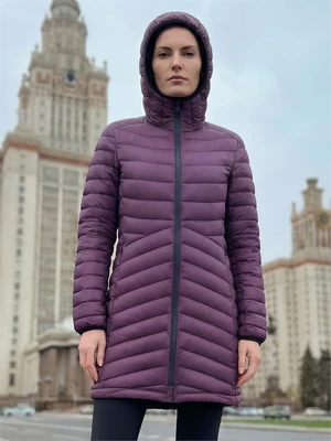 Куртка женская удлинённая стёганая с капюшоном и графеновой подкладкой темно-фиолетового цвета 9628_1TF 828346456