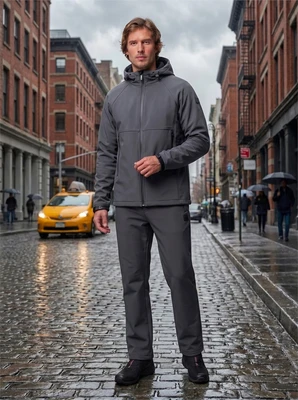 Мужской костюм спортивный софтшелл с флисом и мембраной темно-серого цвета 09611TC 681244642