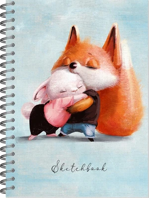 Блокнот для зарисовок SKETCHBOOK А5 с жесткой обложкой 60л. "Обнимашки. Лисенок и зайченок" 561893347