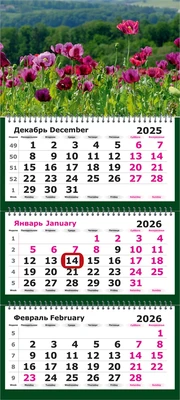 Календарь трехсекционный с магнитным курсором на 2026 год, "Пейзаж. Маковое Поле" 420630690