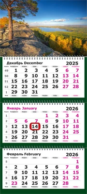 Календарь трехсекционный на 2026 год, "Сосна на утесе" c магнитным курсором 827495217