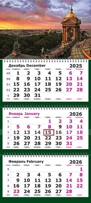 Календарь трехсекционный на 2026 год, "Питер. Вид с колокольни на крыши" 1883672925