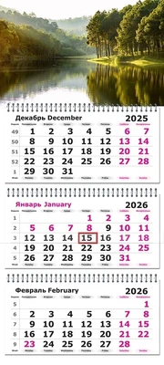Календарь трехсекционный на 2026 год, "Пейзаж. Отражение" 1915136361