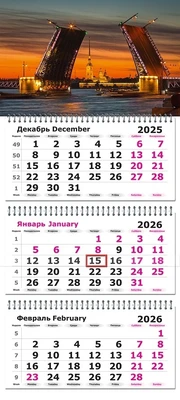 Календарь трехсекционный на 2026 год, "Питер. Разводные мосты" 2069386583