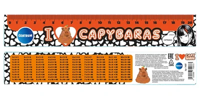 74087 Линейка пластиковая "I love capybaras" с таблицей умножения, 20 см. 1749645334