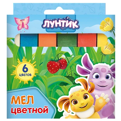 76998 Мел цветной Лунтик, 6 шт в картонной упаковке с европодвесом 2057955566