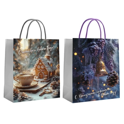 72713 Пакет крафт новогодний с пожеланиями 26*32*12 см, 140г/м2 656592206