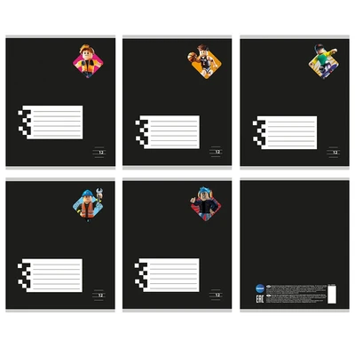 78396 Тетрадь Blocks черный, формат А5, на скрепке, 12 листов, линия с полями, внутренний блок офсет 60-65 г/м2, 100% белизна, обложка 190г/м2, 5 дизайна в спайке, 25 шт. в спайке 1818349182