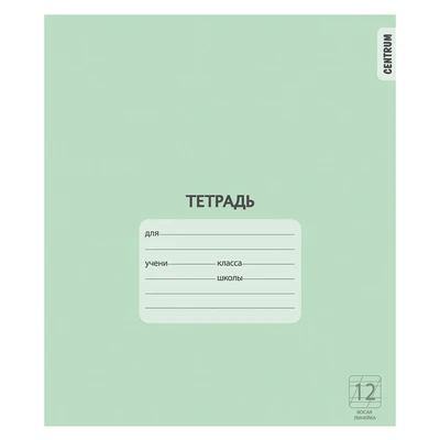 76549 Тетрадь Зеленая А5, 12 листов, на скрепке, косая линейка с полями, обложка мелованный картон 190 г/м2, блок офсет 60-65 г, белизна 100% 198083215