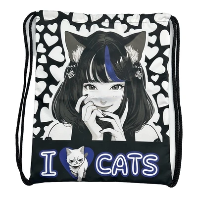 73978 Мешок для обуви Аниме I love cats, 1 отделение, размер 370*470 мм, петля для подвеса, полиэстер, 210 ден 174778758